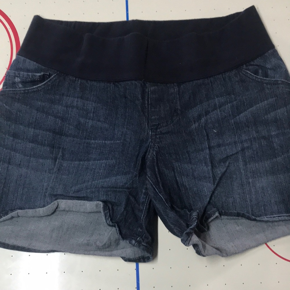 Dark denim maternity shorts